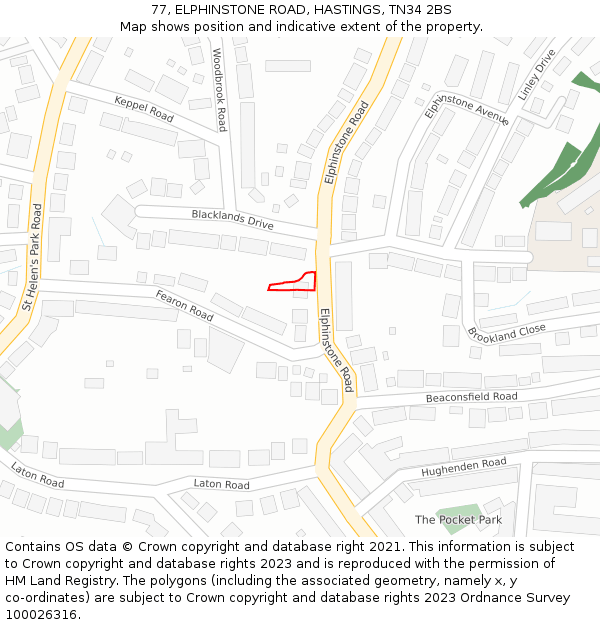 77, ELPHINSTONE ROAD, HASTINGS, TN34 2BS: Location map and indicative extent of plot