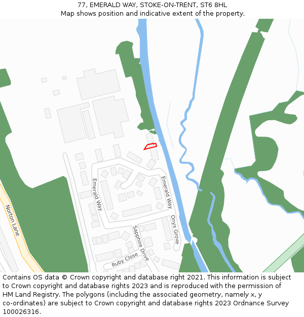 77, EMERALD WAY, STOKE-ON-TRENT, ST6 8HL: Location map and indicative extent of plot