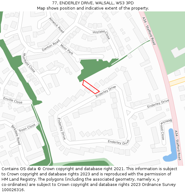 77, ENDERLEY DRIVE, WALSALL, WS3 3PD: Location map and indicative extent of plot