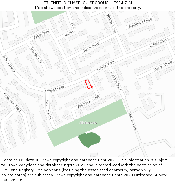 77, ENFIELD CHASE, GUISBOROUGH, TS14 7LN: Location map and indicative extent of plot