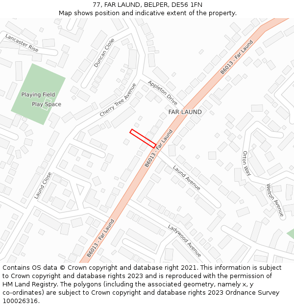 77, FAR LAUND, BELPER, DE56 1FN: Location map and indicative extent of plot