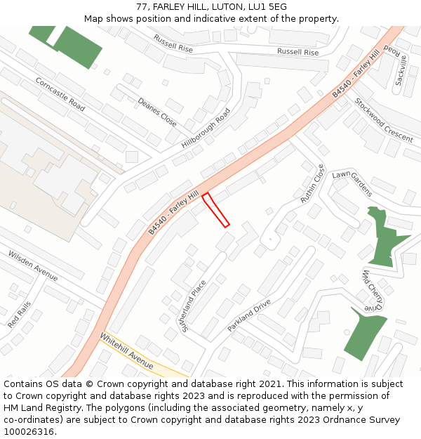 77, FARLEY HILL, LUTON, LU1 5EG: Location map and indicative extent of plot