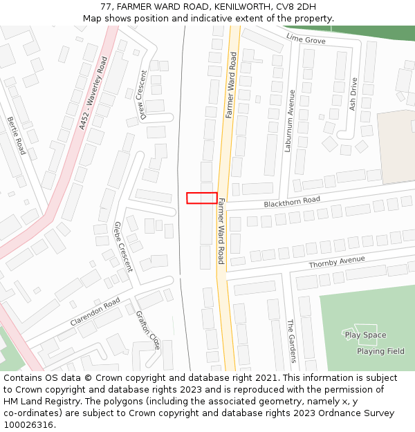 77, FARMER WARD ROAD, KENILWORTH, CV8 2DH: Location map and indicative extent of plot