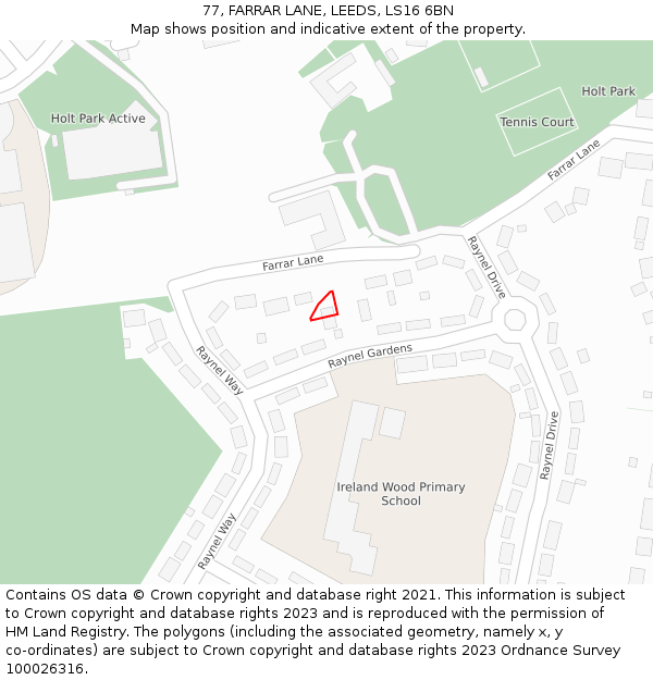 77, FARRAR LANE, LEEDS, LS16 6BN: Location map and indicative extent of plot