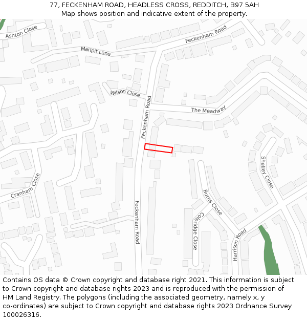 77, FECKENHAM ROAD, HEADLESS CROSS, REDDITCH, B97 5AH: Location map and indicative extent of plot