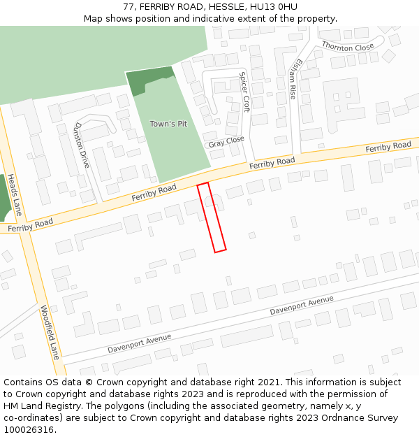 77, FERRIBY ROAD, HESSLE, HU13 0HU: Location map and indicative extent of plot