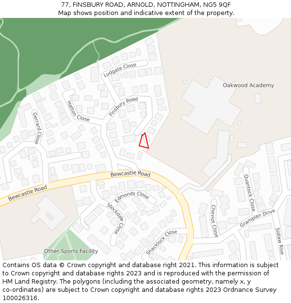 77, FINSBURY ROAD, ARNOLD, NOTTINGHAM, NG5 9QF: Location map and indicative extent of plot