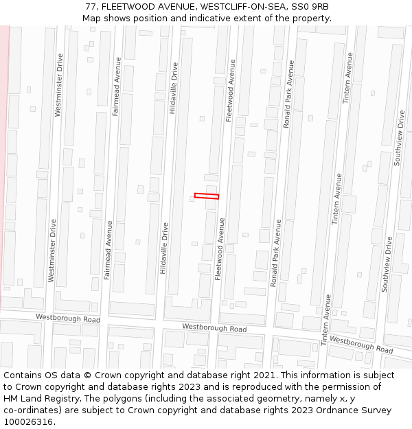 77, FLEETWOOD AVENUE, WESTCLIFF-ON-SEA, SS0 9RB: Location map and indicative extent of plot