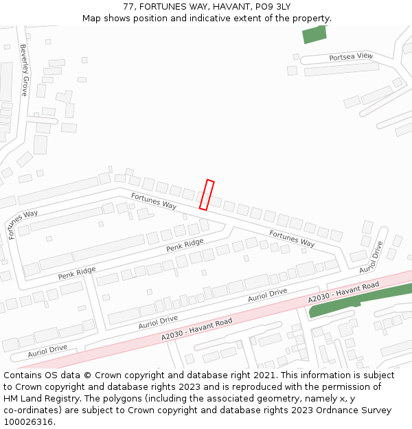 77, FORTUNES WAY, HAVANT, PO9 3LY: Location map and indicative extent of plot