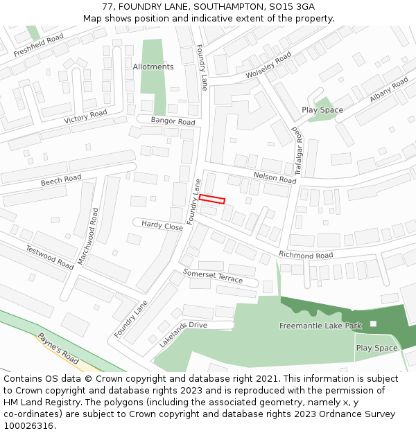 77, FOUNDRY LANE, SOUTHAMPTON, SO15 3GA: Location map and indicative extent of plot