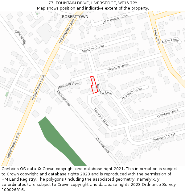 77, FOUNTAIN DRIVE, LIVERSEDGE, WF15 7PY: Location map and indicative extent of plot