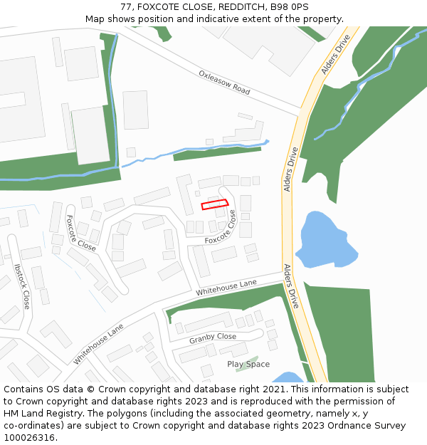 77, FOXCOTE CLOSE, REDDITCH, B98 0PS: Location map and indicative extent of plot