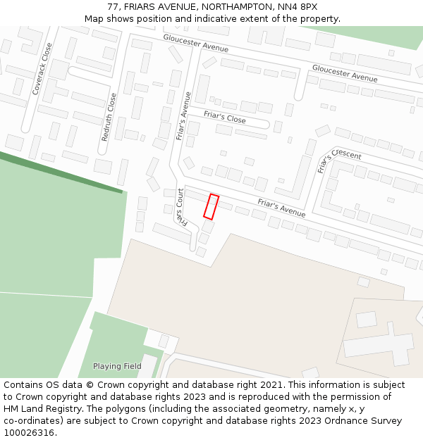 77, FRIARS AVENUE, NORTHAMPTON, NN4 8PX: Location map and indicative extent of plot