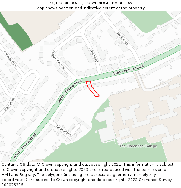 77, FROME ROAD, TROWBRIDGE, BA14 0DW: Location map and indicative extent of plot