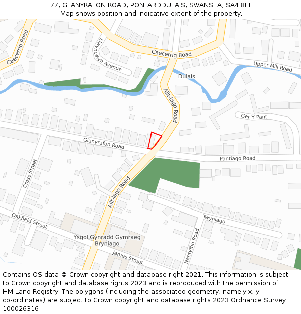 77, GLANYRAFON ROAD, PONTARDDULAIS, SWANSEA, SA4 8LT: Location map and indicative extent of plot