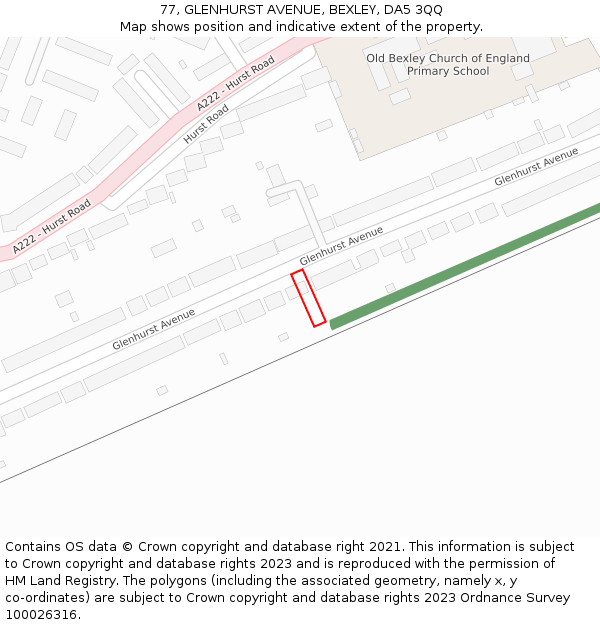 77, GLENHURST AVENUE, BEXLEY, DA5 3QQ: Location map and indicative extent of plot