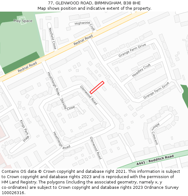 77, GLENWOOD ROAD, BIRMINGHAM, B38 8HE: Location map and indicative extent of plot