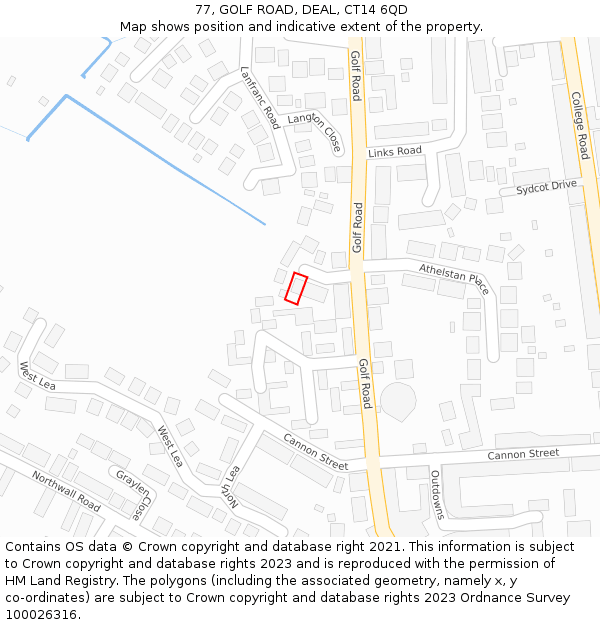 77, GOLF ROAD, DEAL, CT14 6QD: Location map and indicative extent of plot