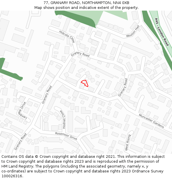 77, GRANARY ROAD, NORTHAMPTON, NN4 0XB: Location map and indicative extent of plot