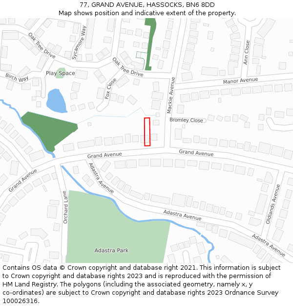 77, GRAND AVENUE, HASSOCKS, BN6 8DD: Location map and indicative extent of plot