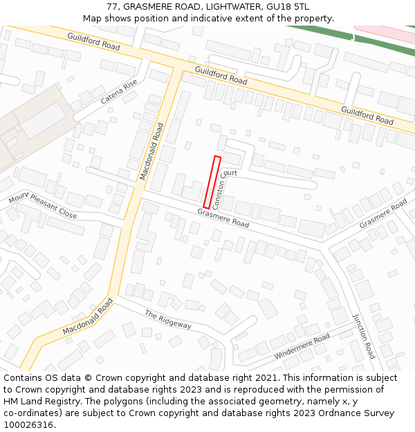 77, GRASMERE ROAD, LIGHTWATER, GU18 5TL: Location map and indicative extent of plot