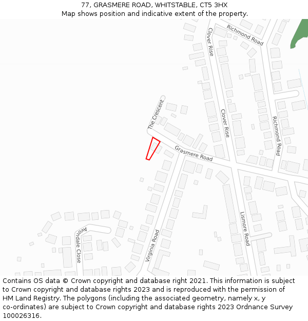 77, GRASMERE ROAD, WHITSTABLE, CT5 3HX: Location map and indicative extent of plot