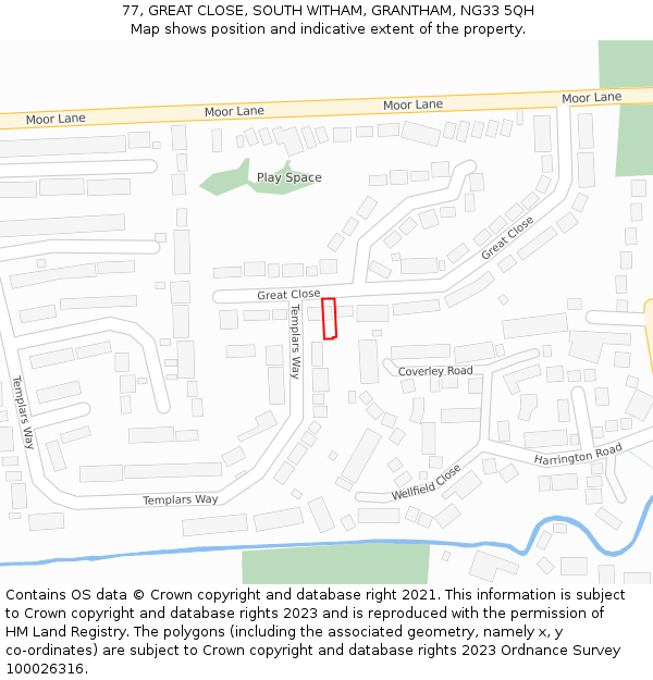 77, GREAT CLOSE, SOUTH WITHAM, GRANTHAM, NG33 5QH: Location map and indicative extent of plot