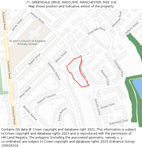 77, GREENDALE DRIVE, RADCLIFFE, MANCHESTER, M26 1UE: Location map and indicative extent of plot