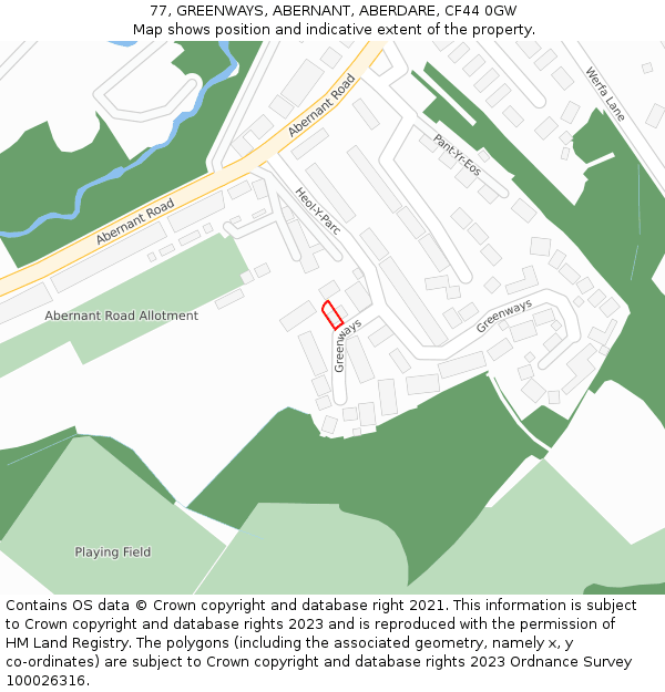 77, GREENWAYS, ABERNANT, ABERDARE, CF44 0GW: Location map and indicative extent of plot