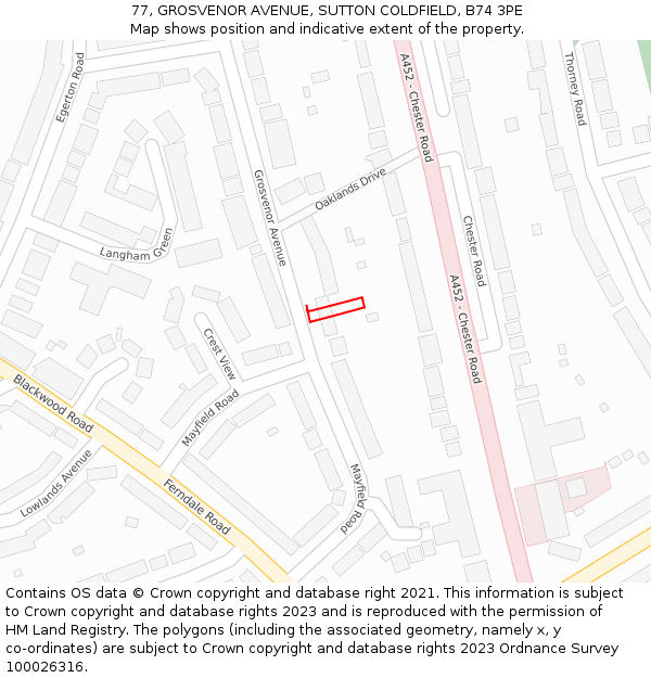 77, GROSVENOR AVENUE, SUTTON COLDFIELD, B74 3PE: Location map and indicative extent of plot