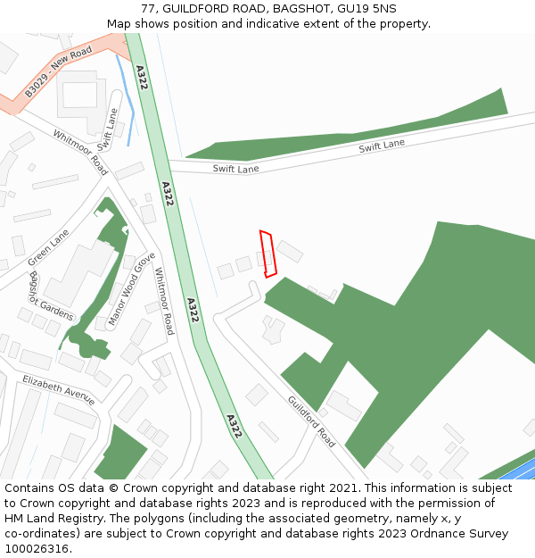 77, GUILDFORD ROAD, BAGSHOT, GU19 5NS: Location map and indicative extent of plot