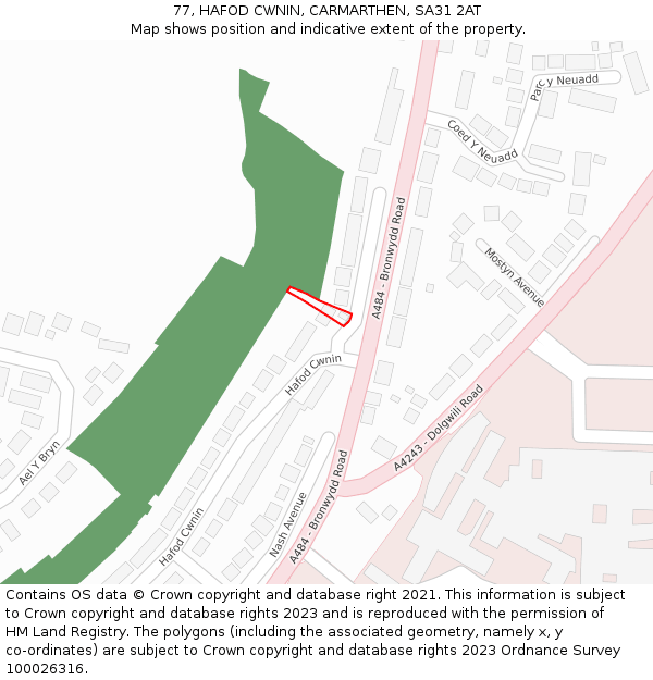 77, HAFOD CWNIN, CARMARTHEN, SA31 2AT: Location map and indicative extent of plot