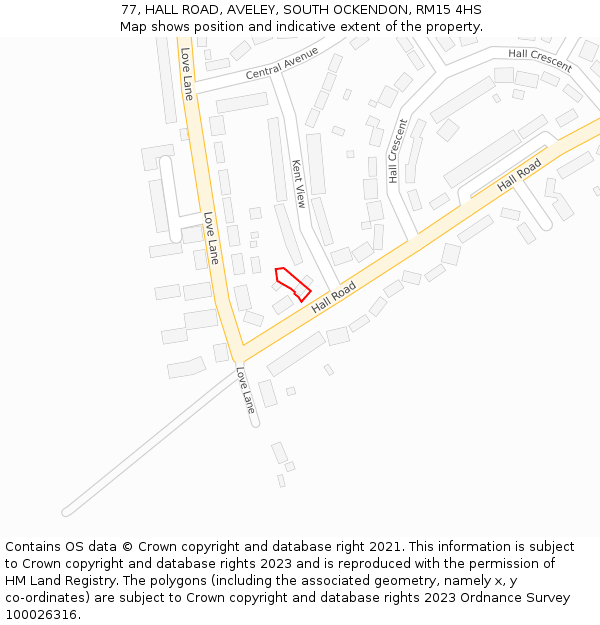 77, HALL ROAD, AVELEY, SOUTH OCKENDON, RM15 4HS: Location map and indicative extent of plot