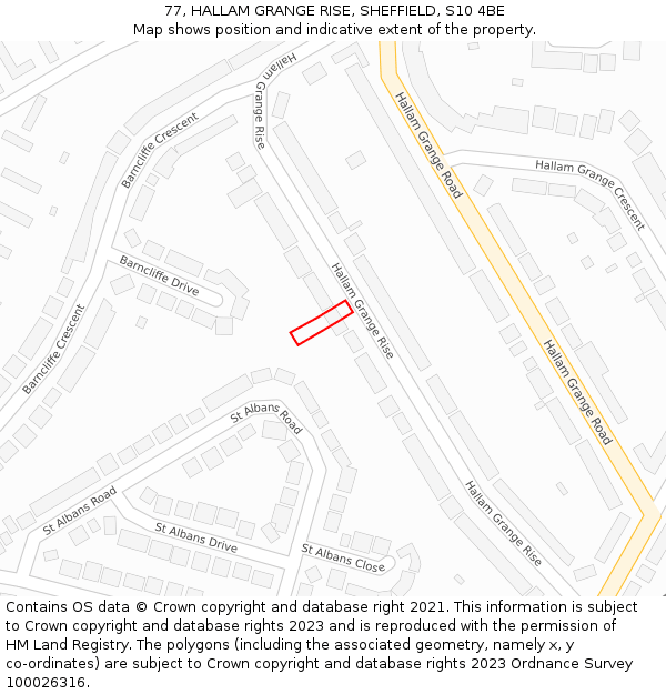 77, HALLAM GRANGE RISE, SHEFFIELD, S10 4BE: Location map and indicative extent of plot