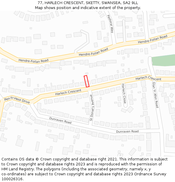 77, HARLECH CRESCENT, SKETTY, SWANSEA, SA2 9LL: Location map and indicative extent of plot