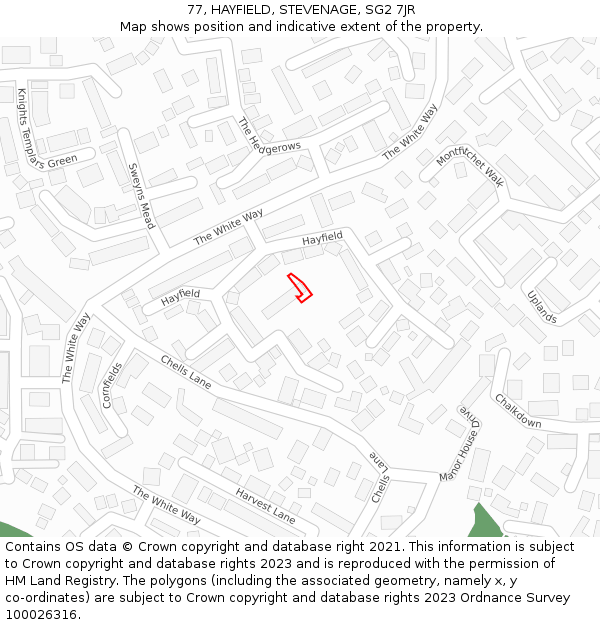 77, HAYFIELD, STEVENAGE, SG2 7JR: Location map and indicative extent of plot
