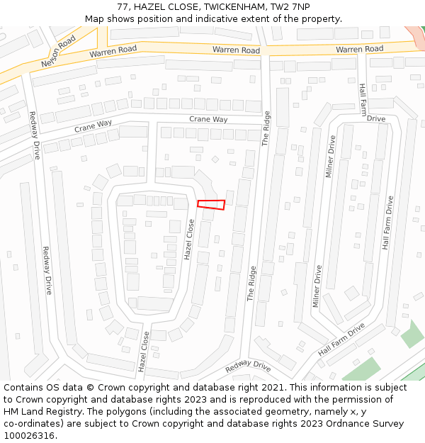 77, HAZEL CLOSE, TWICKENHAM, TW2 7NP: Location map and indicative extent of plot
