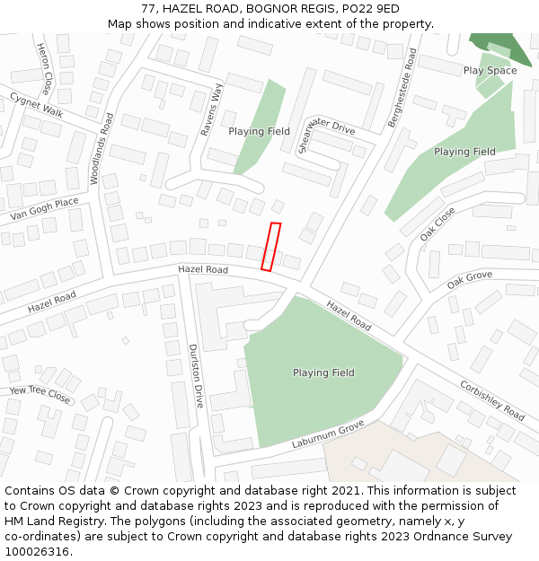 77, HAZEL ROAD, BOGNOR REGIS, PO22 9ED: Location map and indicative extent of plot