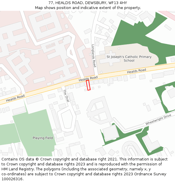 77, HEALDS ROAD, DEWSBURY, WF13 4HY: Location map and indicative extent of plot