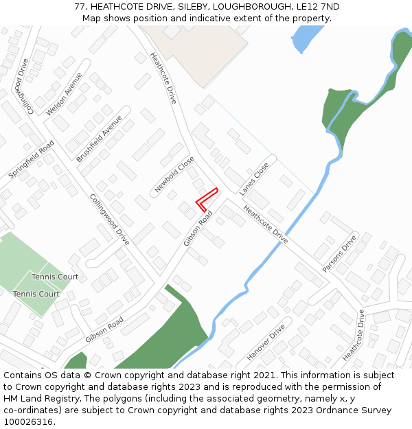 77, HEATHCOTE DRIVE, SILEBY, LOUGHBOROUGH, LE12 7ND: Location map and indicative extent of plot