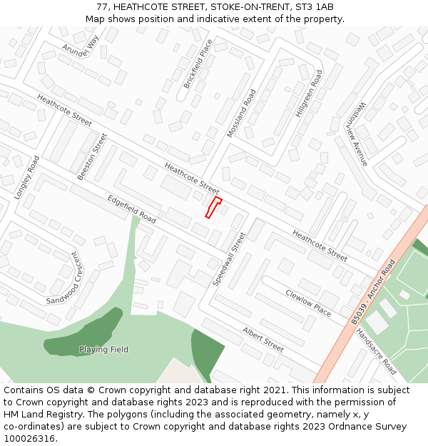 77, HEATHCOTE STREET, STOKE-ON-TRENT, ST3 1AB: Location map and indicative extent of plot