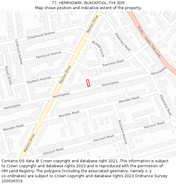 77, HEMINGWAY, BLACKPOOL, FY4 3DR: Location map and indicative extent of plot