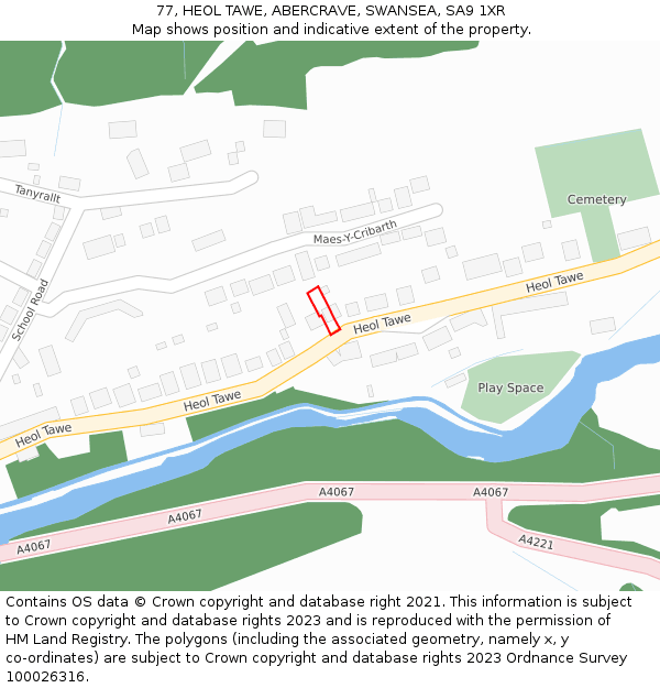 77, HEOL TAWE, ABERCRAVE, SWANSEA, SA9 1XR: Location map and indicative extent of plot