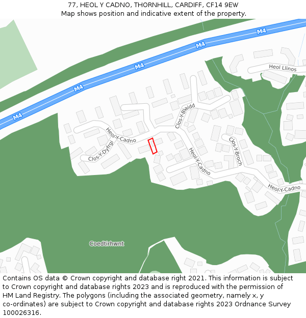 77, HEOL Y CADNO, THORNHILL, CARDIFF, CF14 9EW: Location map and indicative extent of plot