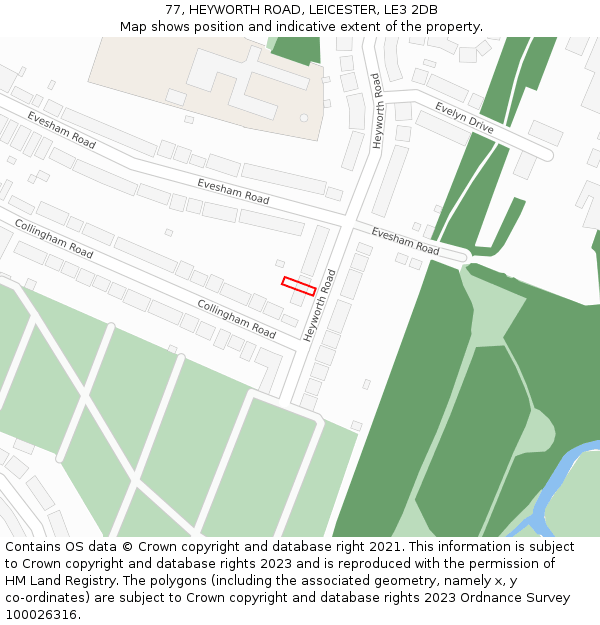 77, HEYWORTH ROAD, LEICESTER, LE3 2DB: Location map and indicative extent of plot