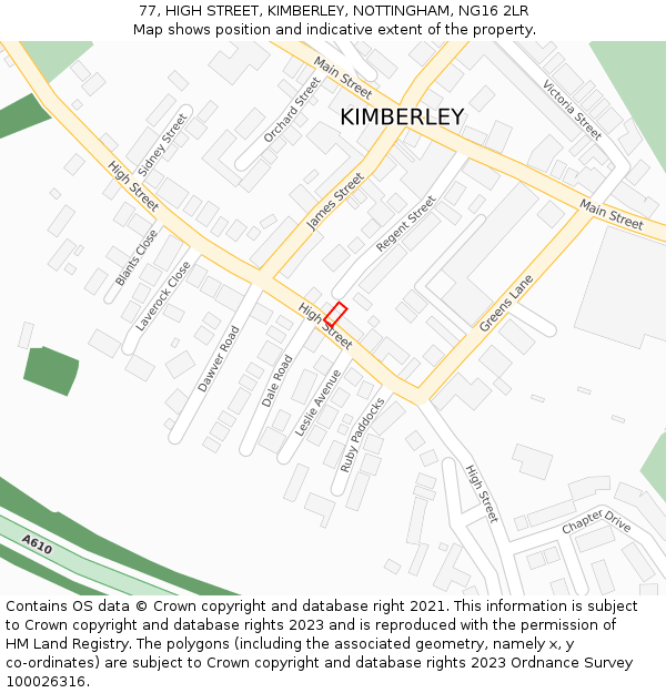 77, HIGH STREET, KIMBERLEY, NOTTINGHAM, NG16 2LR: Location map and indicative extent of plot