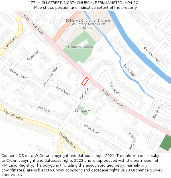 77, HIGH STREET, NORTHCHURCH, BERKHAMSTED, HP4 3QL: Location map and indicative extent of plot