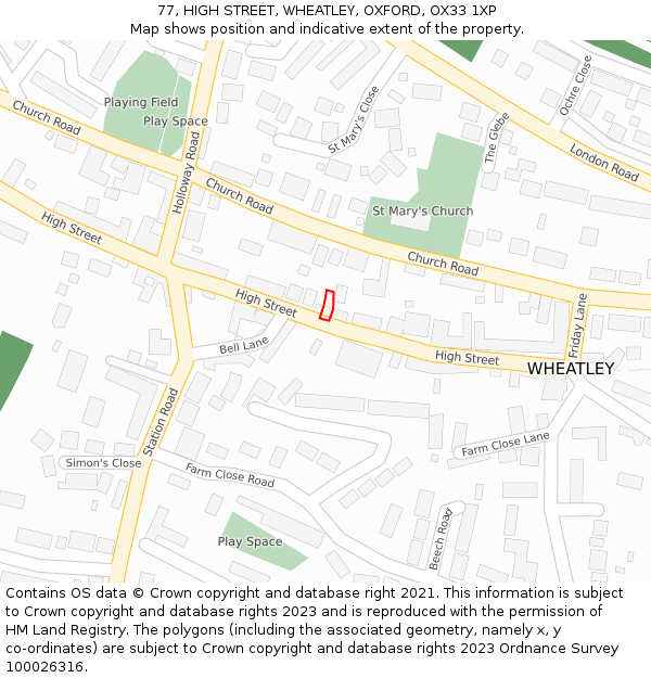 77, HIGH STREET, WHEATLEY, OXFORD, OX33 1XP: Location map and indicative extent of plot