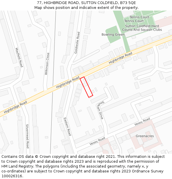 77, HIGHBRIDGE ROAD, SUTTON COLDFIELD, B73 5QE: Location map and indicative extent of plot