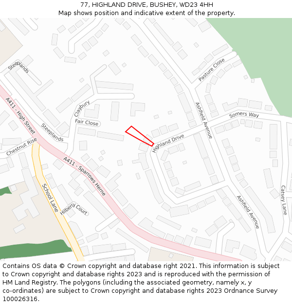 77, HIGHLAND DRIVE, BUSHEY, WD23 4HH: Location map and indicative extent of plot